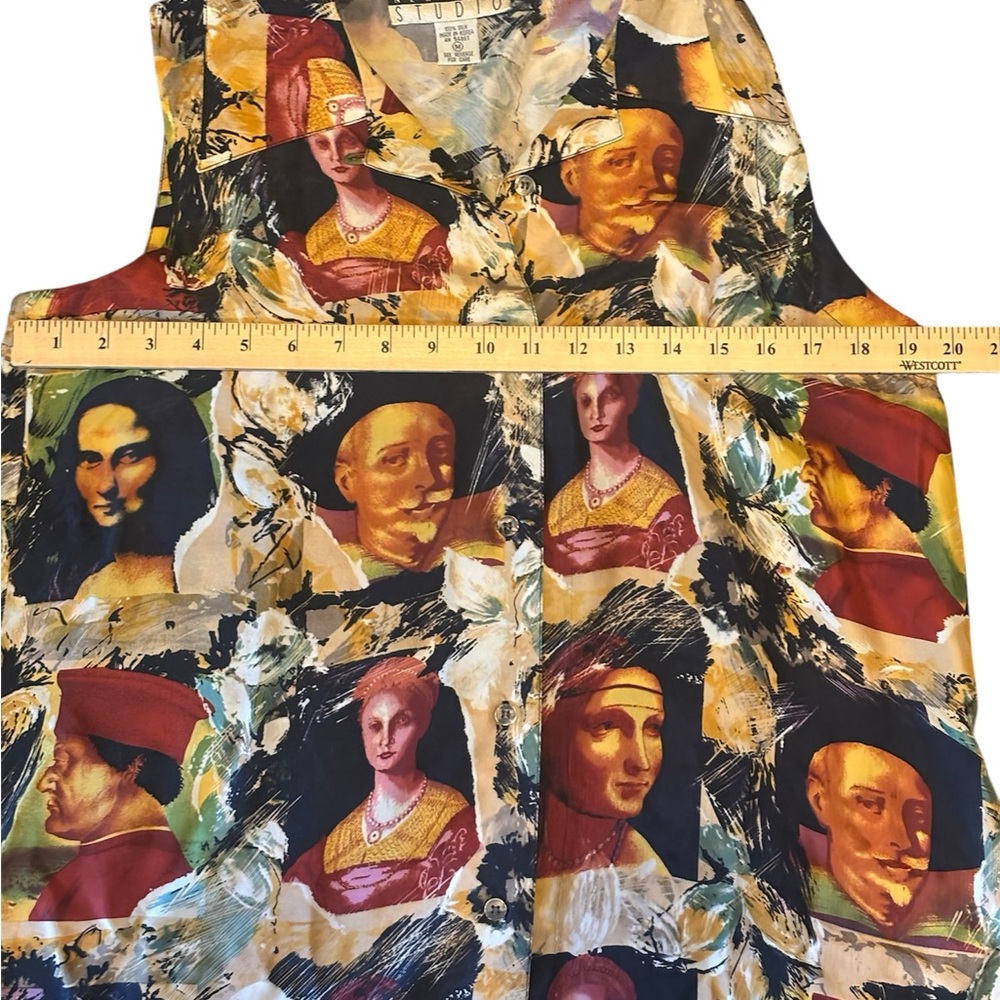 VTG Max Studio New York 100% Silk Sleeveless Button-Down, Size M, Art Print - Picture 2 of 6